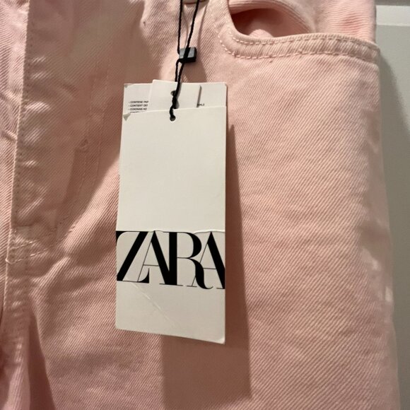 Zara The New Daddy Jeans Women's Pink Wide Leg Frayed Hem Size 4 NWT - Picture 2 of 7
